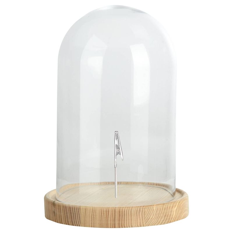 Foto van Esschert design stolp - glas - houten bruin plateau - d20,5 x h31 cm - decoratieve stolpen