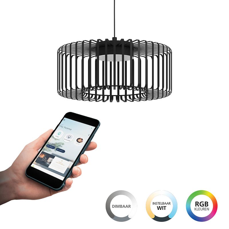 Foto van Eglo connect.z ginestrone-z hanglamp - ø 45 cm - zwart/wit - instelbaar rgb & wit licht - dimbaar - zigbee