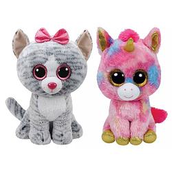 Foto van Ty - knuffel - beanie boo'ss - xl kiki cat & fantasia unicorn