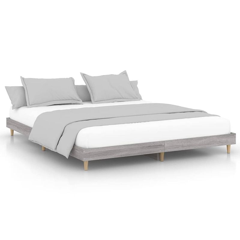 Foto van The living store bedframe - houten - grijze sonoma eiken - 203 x 203 x 20 cm - inclusief multiplex lattenbodem