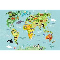 Foto van Wizard+genius kids world map animals vlies fotobehang 384x260cm 8-banen