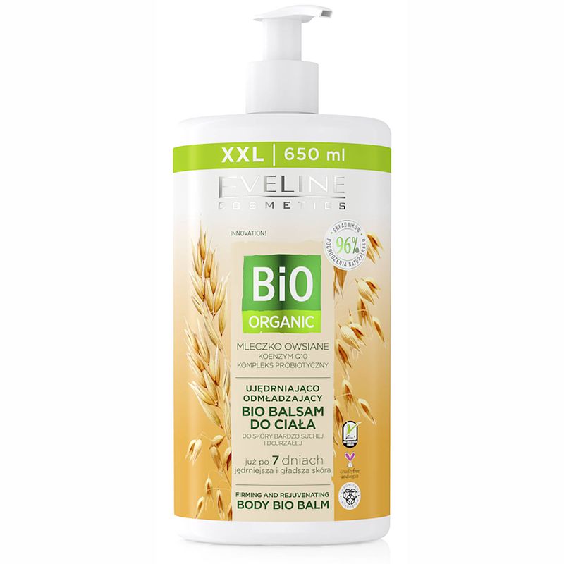 Foto van Eveline cosmetics bio organic firming & rejuvenating body bio balm milk 650ml.