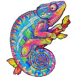 Foto van Unidragon houten puzzel dier - regenboogkleurige kameleon - 202 stukjes - medium 26x33 cm