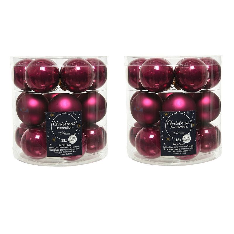 Foto van 36x stuks kleine glazen kerstballen framboos roze (magnolia) 4 cm mat/glans - kerstbal