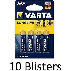 Foto van 40 stuks (10 blisters a 4 st) varta longlife aaa alkaline batterij