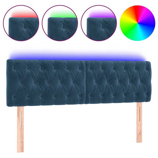 Foto van Vidaxl hoofdbord led 160x7x78/88 cm fluweel donkerblauw