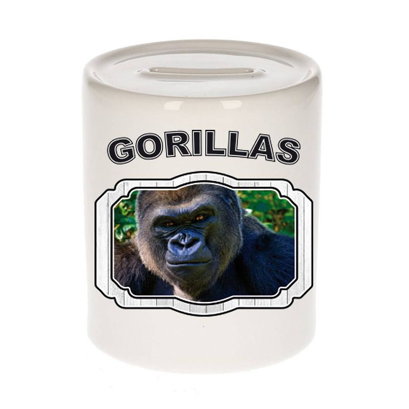 Foto van Dieren stoere gorilla spaarpot - gorillas/ gorilla apen spaarpotten kinderen 9 cm - spaarpotten