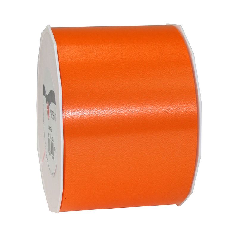 Foto van 1x xl hobby/decoratie oranje kunststof sierlinten breed 9 cm/90 mm x 91 meter - cadeaulinten