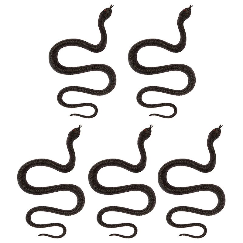 Foto van Amscan nep slangen 35 cm - 5x stuks - zwart - horror/griezel thema decoratie dieren - feestdecoratievoorwerp