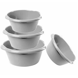 Foto van Combi set van 4x stuks ronde afwasteiltjes/afwasbakken in het zilver 3-6-10-15 liter - afwasbak