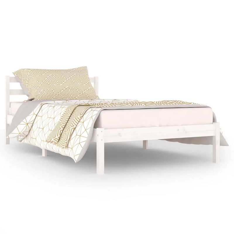 Foto van The living store houten bedframe - moderne slaapkamer - 205.5 x 105.5 x 69.5 cm - kleur- wit - materiaal- massief