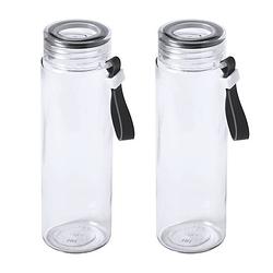 Foto van 2x stuks glazen waterfles/drinkfles transparant met schroefdop zwart handvat 420 ml - drinkflessen