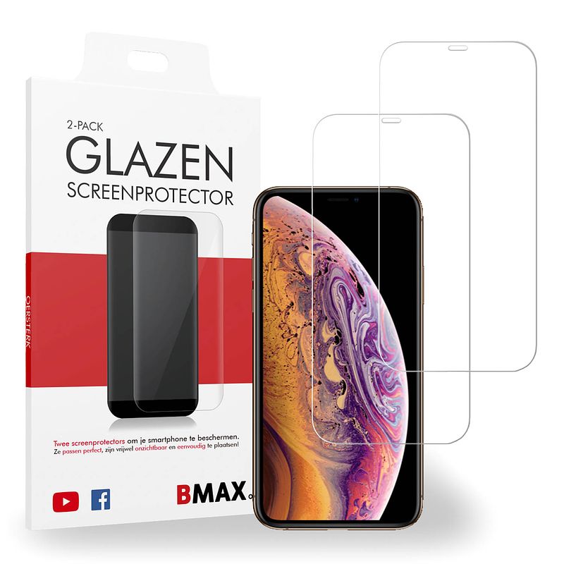 Foto van 2-pack bmax apple iphone xs screenprotector - glass - 2.5d