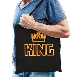 Foto van Koningsdag tas/shopper - king - zwart - 42 x 38 cm - katoen - feest boodschappentassen