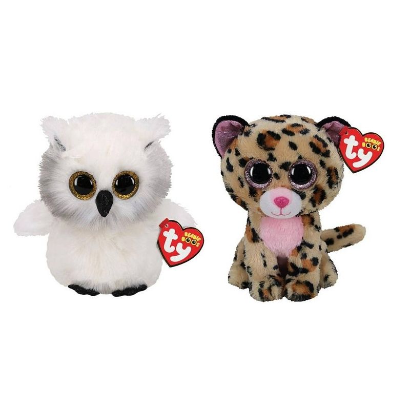 Foto van Ty - knuffel - beanie boo's - ausitin owl & livvie leopard