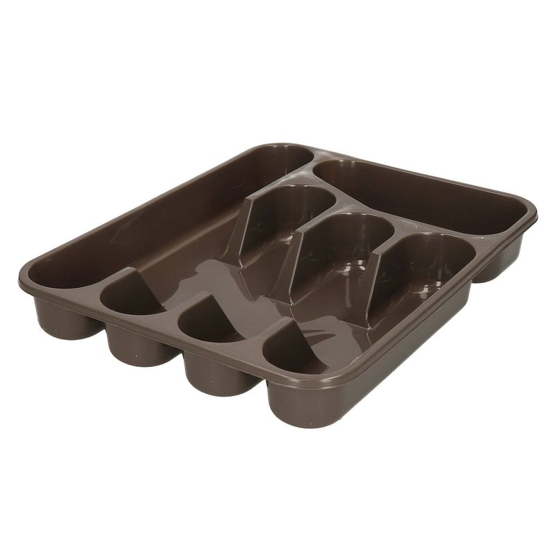 Foto van Excellent houseware bestekbak/keuken organizer - 5-vaks - bruingrijs - 33,5 x 26,5 x 3,5 cm - bestekbakken