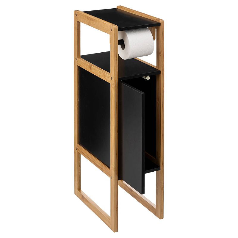 Foto van Toiletrolhouder natureo met reserverolhouder 33x20x80cm - zwart/bruin