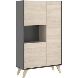 Foto van Hoog dressoir - grafiet en eiken decor - 3 deuren + 1 nis - ness - b 81 x d 43 x h 135 cm