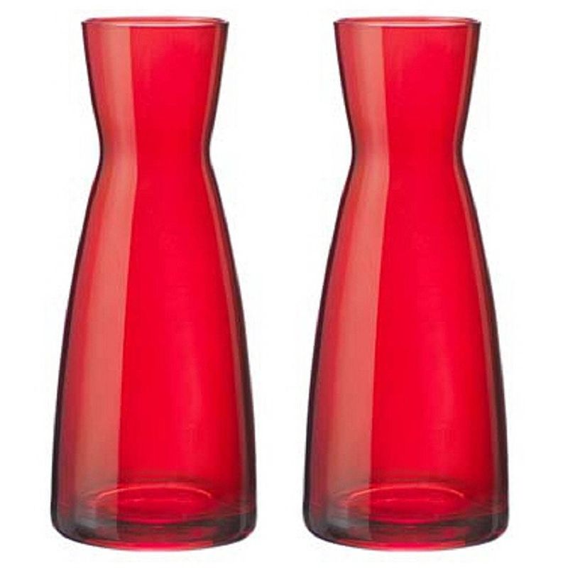 Foto van 2x stuks karaf vorm bloemen vaas rood glas 20.5 cm - vazen