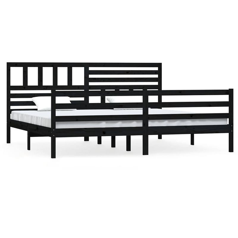 Foto van The living store bedframe grenenhout - 205.5 x 186 x 100 cm - zwart