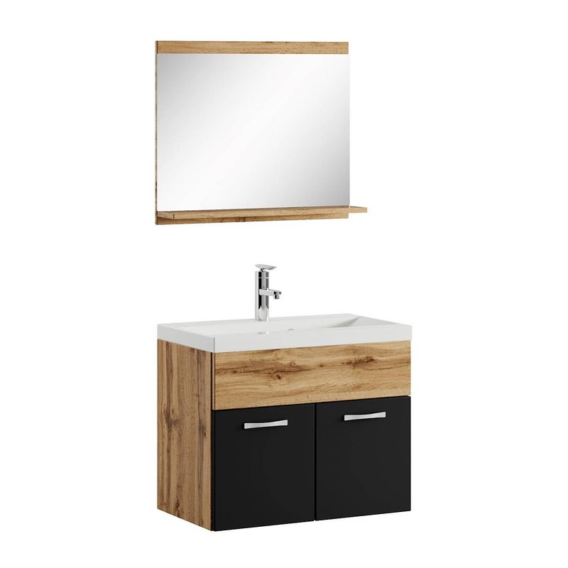 Foto van Badplaats badkamermeubel montreal 02 60cm met spiegel - eiken met mat zwart