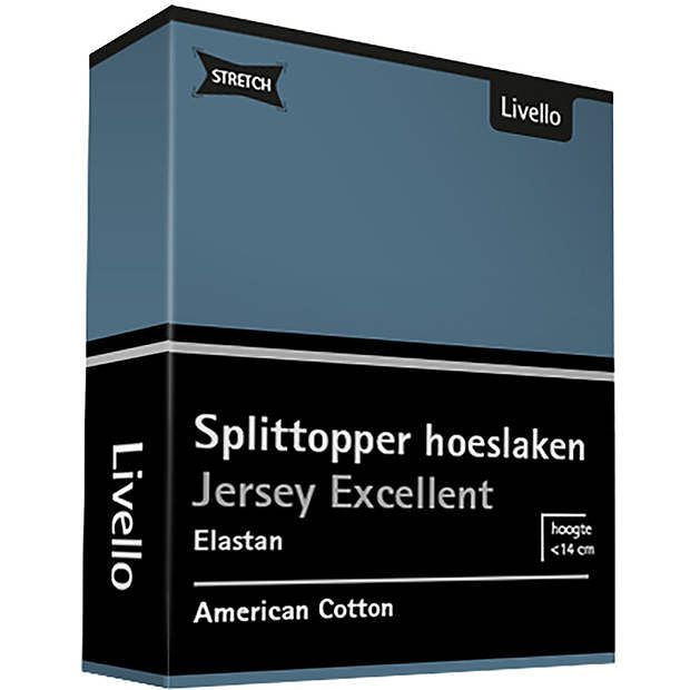 Foto van Livello hoeslaken splittopper jersey excellent blue 180 x 200 cm