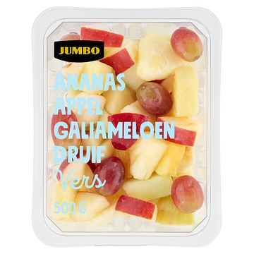 Foto van Jumbo fruitstukjes ananas appel galiameloen druif 500g