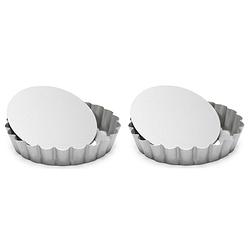 Foto van Set van 2x stuks ronde mini taart/quiche bakvormen zilver 10 cm - bakringen