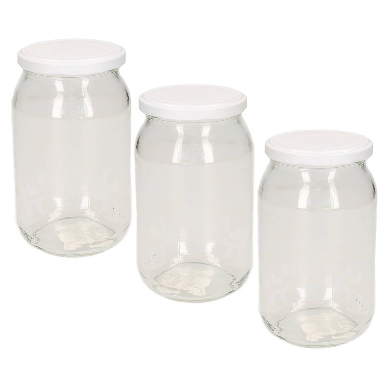 Foto van Luchtdichte weckpot transparant glas - 3x stuks - 900 ml - wit - weckpotten