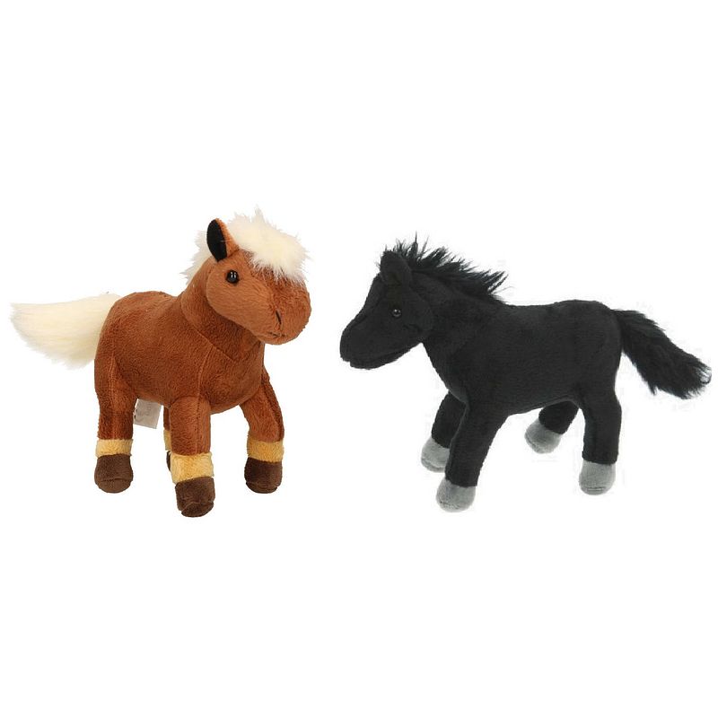 Foto van Set van 2x stuks pluche dieren paarden knuffels 25 cm - knuffel boederijdieren