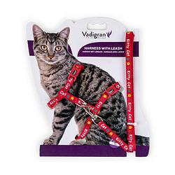 Foto van Dierenbenodigdheden vadigran harnas+leiband kitty cat rood 15-22/30-32cm+120cm