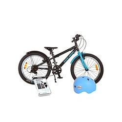 Foto van Volare kinderfiets rocky - 20 inch - zwart/blauw - 6 versnellingen - inclusief fietshelm & accessoires