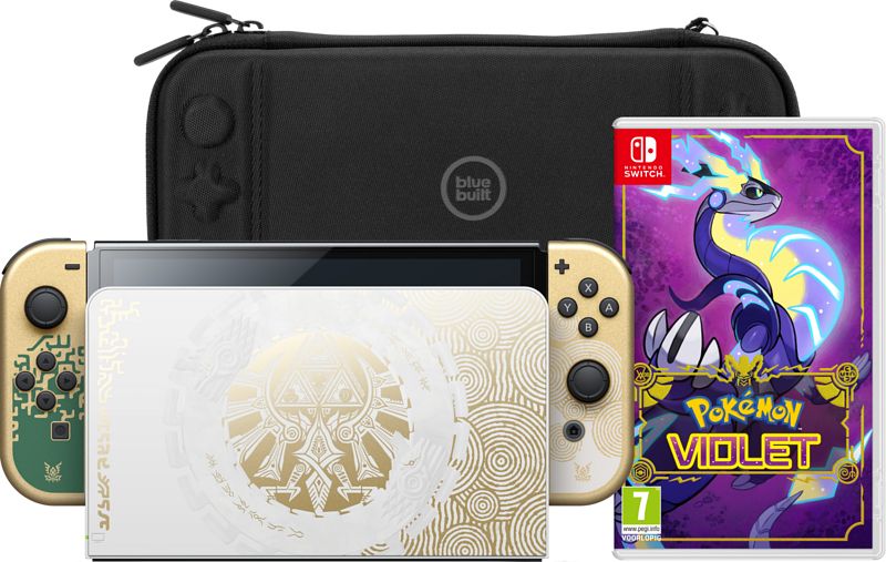 Foto van Nintendo switch oled zelda edition + pokémon violet + bluebuilt beschermhoes