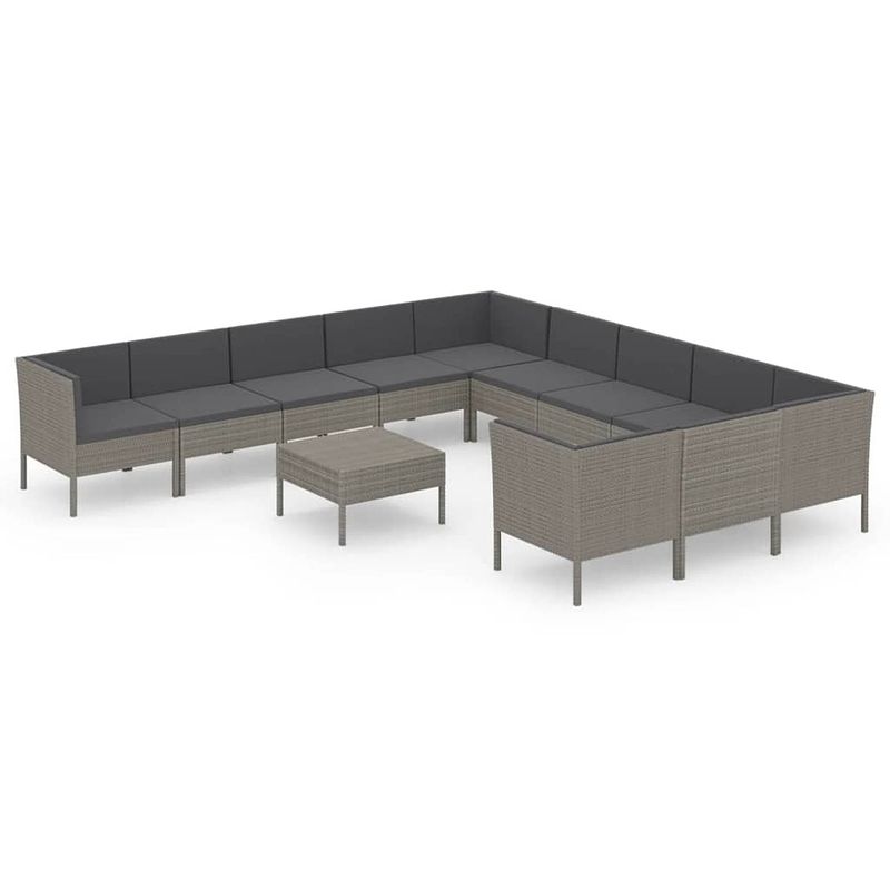 Foto van Vidaxl 12-delige loungeset met kussens poly rattan grijs