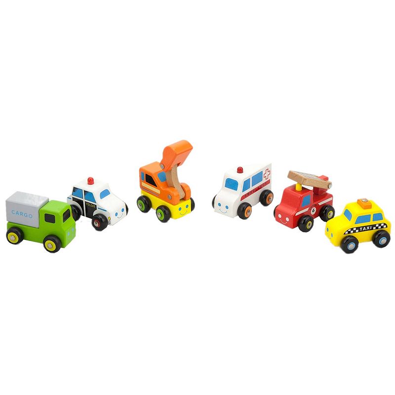 Foto van Viga toys voertuigen hout 5 cm 6 stuks multicolor