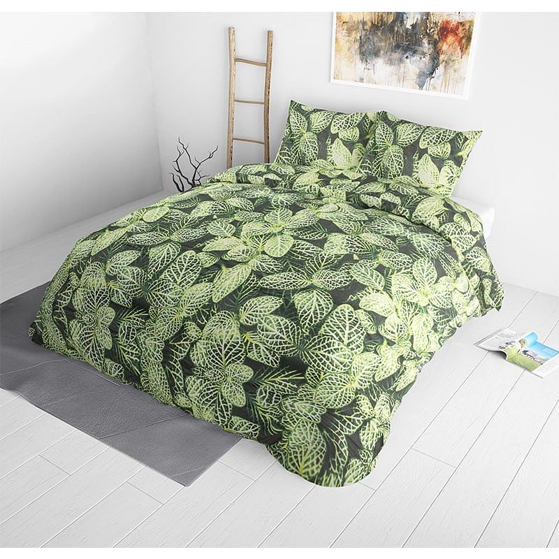 Foto van Dekbedovertrek organic leaves dekbedovertrek - lits-jumeaux (240x220 cm) - groen katoen - dessin: natuur - sleeptime elegance - dekbed-discounter.nl