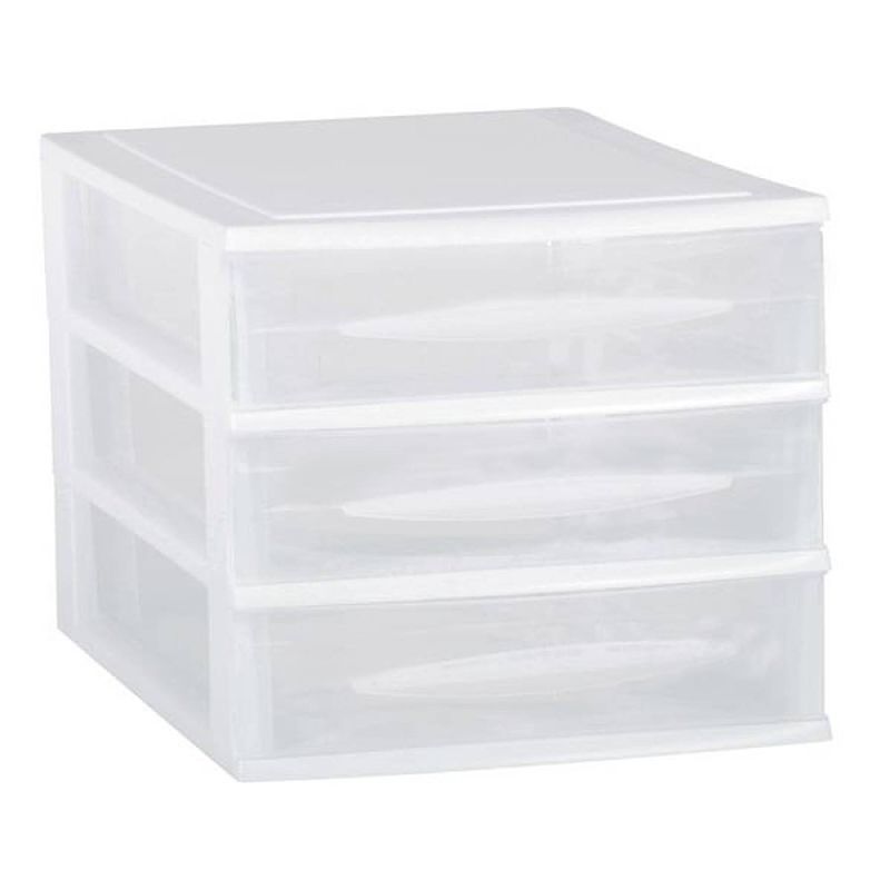 Foto van Ladenkast/bureau organizer wit stapelbaar a5 met 3x lades l18 x b28 x h18 cm - ladeblok