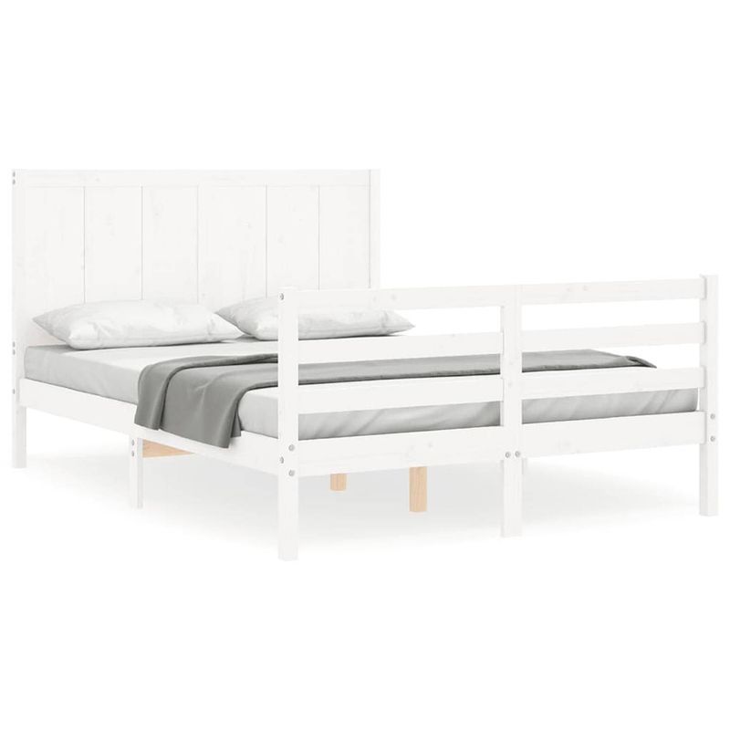 Foto van The living store grenen houten bedframe - 205.5 x 125.5 x 100 cm - multiplex lattenbodem - functioneel hoofd- en