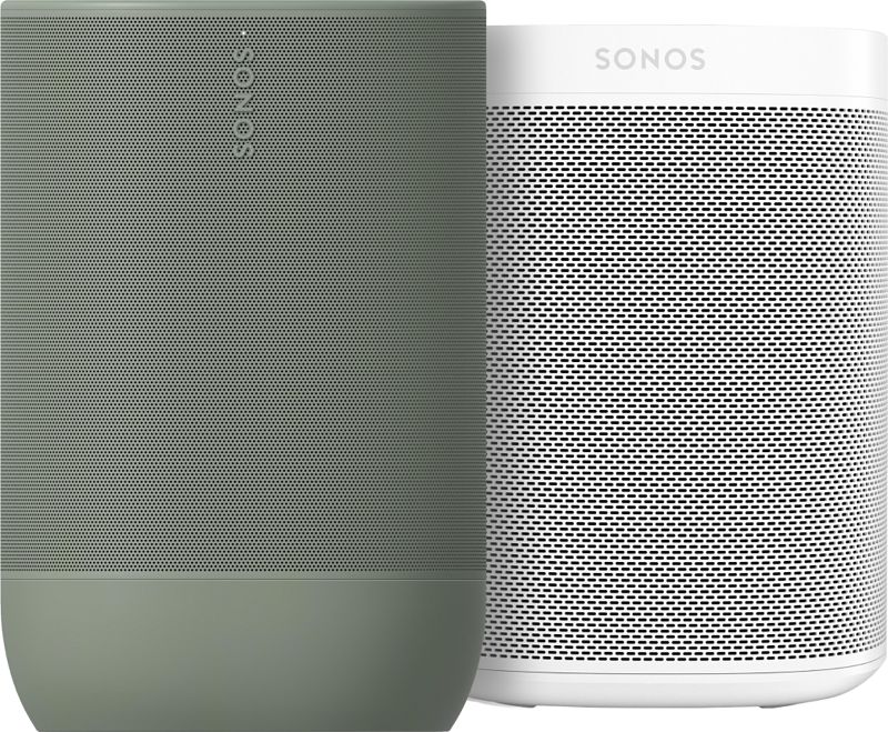 Foto van Sonos move 2 groen + sonos one sl wit