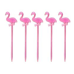Foto van Cocktail/tapas prikkers - flamingo - 50x stuks - roze - kunststof - 8 cm - cocktailprikkers