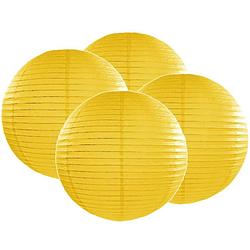 Foto van 4x stuks luxe bol vorm lampion geel 35 cm - feestlampionnen