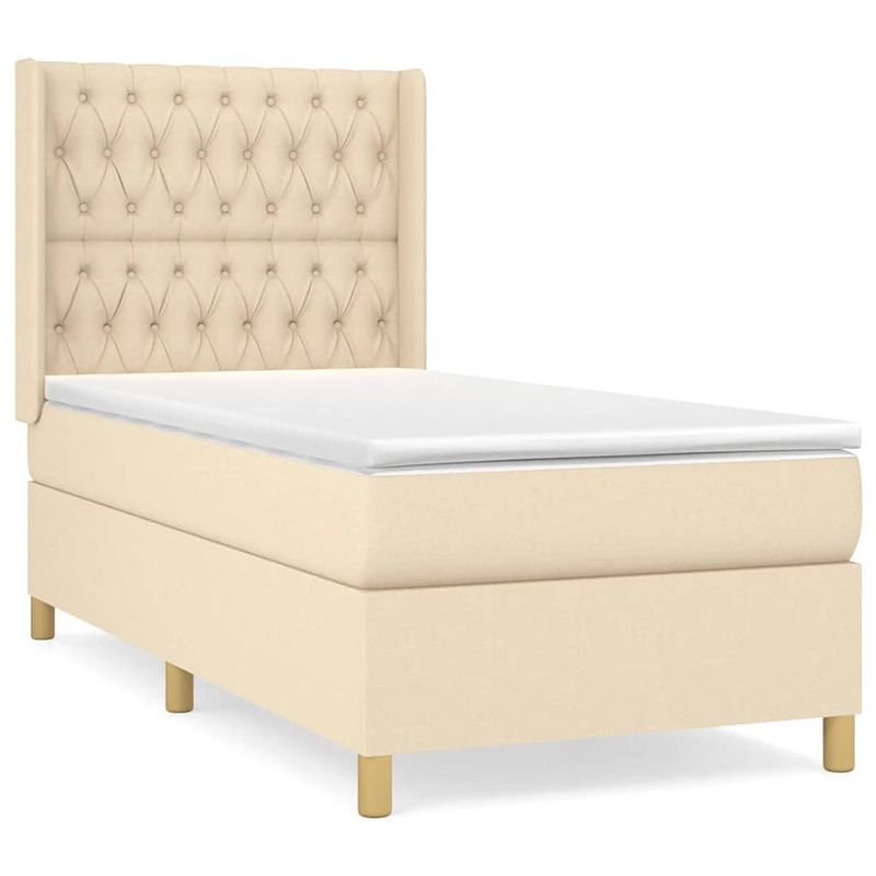 Foto van The living store boxspringbed - crème - 193 x 93 x 118/128 cm - pocketvering matras - middelharde ondersteuning