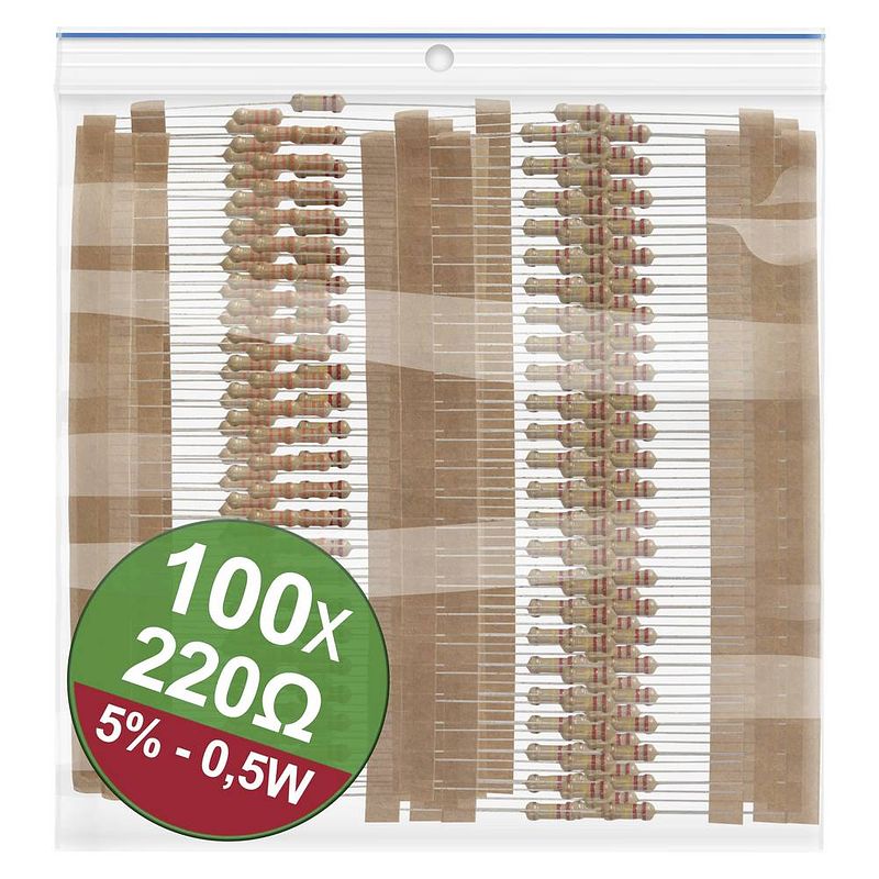 Foto van Quadrios 22p112 koolfilmweerstand assortiment 220 ω axiaal bedraad 0.5 w 5 % 1 set(s)