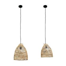 Foto van Dknc - hanglamp rotan - 35x35x41cm - set van 2 - natuurlijk