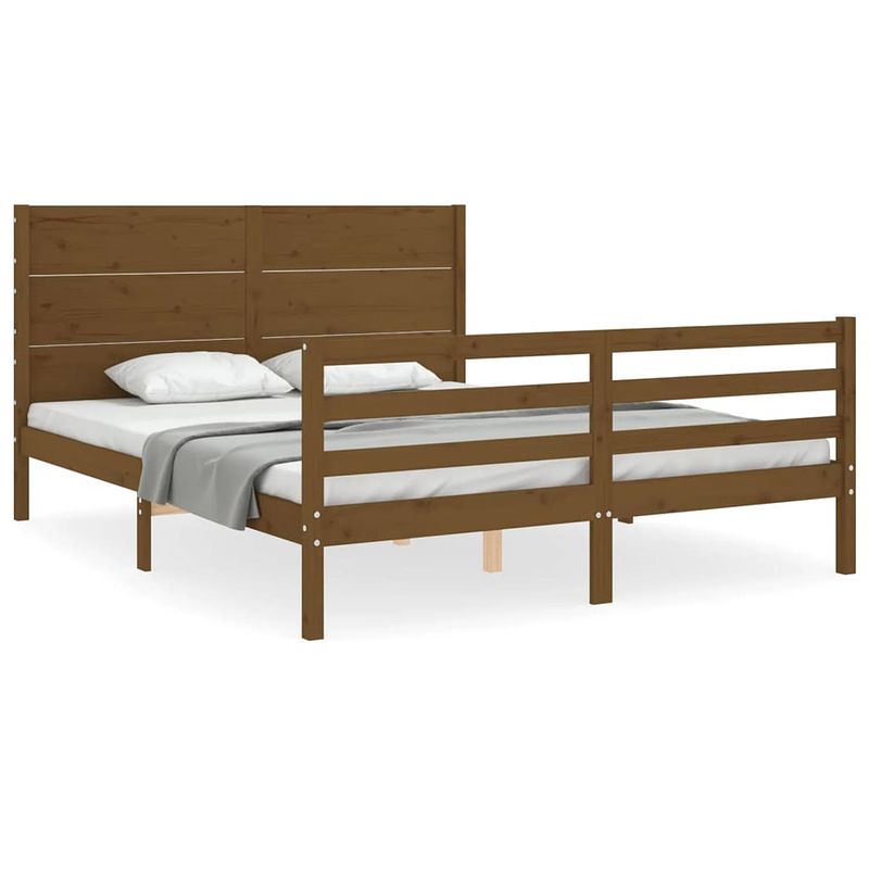 Foto van The living store massief grenenhouten bedframe - 205.5 x 155.5 x 100 cm - honingbruin