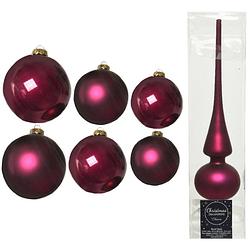 Foto van Groot pakket glazen kerstballen 50x framboos roze glans/mat 4-6-8 cm met piek mat - kerstbal