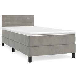 Foto van The living store bedframe lichtgrijs stof - 193x90x78/88 cm - zacht fluweelthe living store bedmatras wit/lichtgrijs