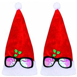 Foto van 2x stuks fun kerstmuts volwassenen met bril opdruk - kerstmutsen