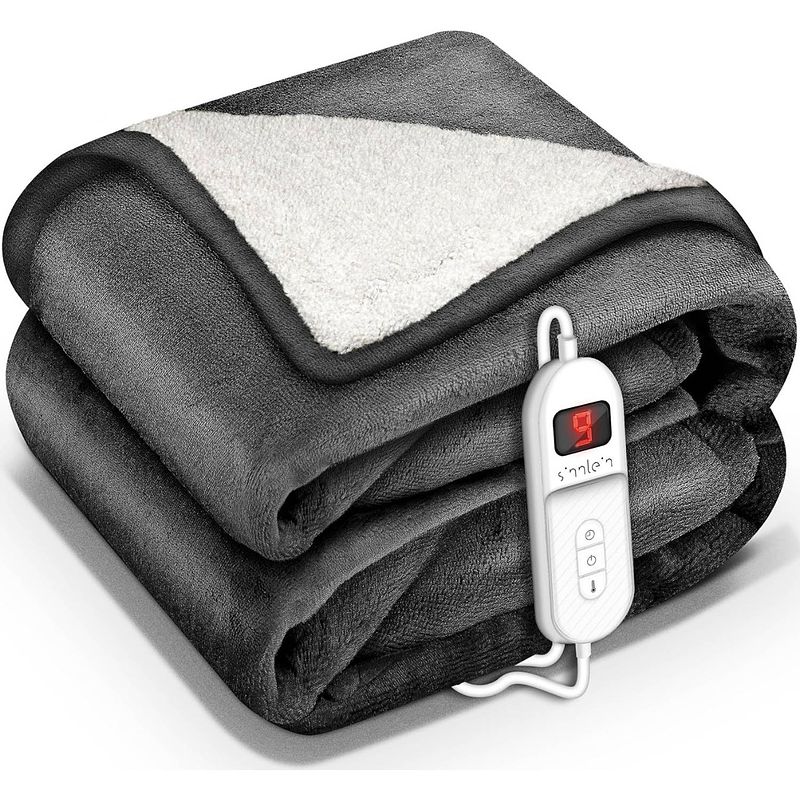 Foto van Sinnlein- elektrische deken met automatische uitschakeling, antraciet, 200 x 180 cm, warmtedeken met 9 temperatuurniv...