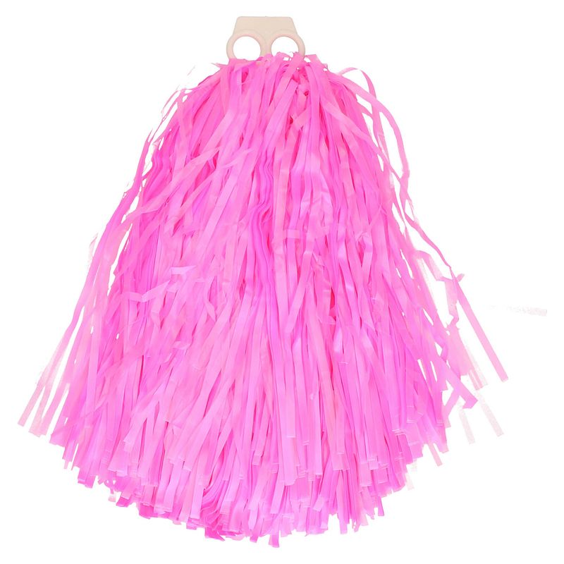 Foto van Cheerballs/pompoms - 1x - roze - met franjes en ring handgreep - 28 cm - verkleedattributen